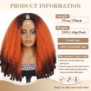 Peluca Afro Rizada Sintética Futura de Alta Calidad para Mujeres Negras, 20 Pulgadas, con Parte en U y Forma de V, Sin Pegamento, Peluca <span class=keywords><strong>Media</strong></span> con Clip en V - Product Image 4