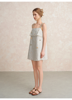 Robe d'été pour femme en lin à col mandarin vintage personnalisable, avec perles en bois, style A-line