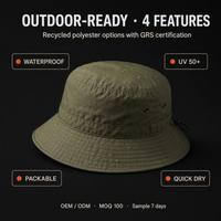 Sombrero de Pescador de Poliéster Reciclado, OEM, ODM, Marca Privada, Logotipo Personalizado, Impermeable, Protección UV 50+, Plegable, de Secado Rápido, Fabricante