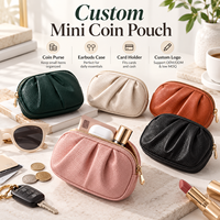 Porte-monnaie mini plissé personnalisé en cuir PU avec fermeture éclair, porte-cartes, étui pour écouteurs, petite pochette de rangement avec logo personnalisé