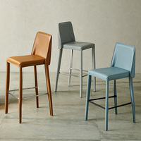 Tabourets de bar avec dossier en cuir de selle, cadre en acier inoxydable, écologiques, durables, pour hôtel, salle à manger, salon, design moderne, haut
