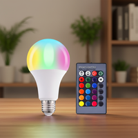 Ampoule LED intelligente RGB 220V 3W 5W 9W 10W 15W E27 A60 A65 A70 avec base à vis et télécommande, 16 couleurs, AC85-265V