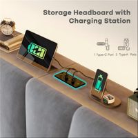 Cadre de lit réglable King Size en velours avec tête de lit, station de charge, éclairage LED, plateforme, design moderne écologique, silencieux et facile à assembler