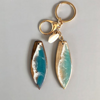 Porte-clés souvenir en bois et résine, motif vague marine, avec logo personnalisé, fait main, pour collection de souvenirs de vacances et de voyages