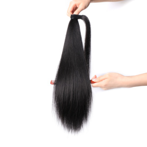 Coletas de pelo sintético para mujer, extensiones de cabello con cordón para <span class=keywords><strong>cola</strong></span> de caballo, para envolver cabello liso - Product Image 2