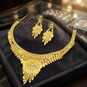 Wholesale Forming 14K 18K 24K Micron Gold Short Necklaces, Traditional Floral Design Jewelry Set, Brass Gold Fashion Jewelry Set - Product Image 2