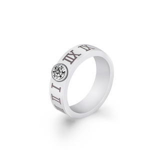 Ceramic Roman Numeral <b>Ring</b> 6mm Women's Zircon Diamond Bezel Setting Fashion <b>Couple</b> <b>Ring</b> White And Black - Product Image 3
