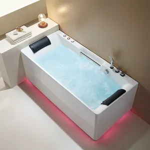 Bak mandi pusaran air Hotel gaya Eropa, 2 orang bak mandi akrilik putih bingkai baja tahan karat fungsi pijat instalasi celemek