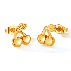 ต่างหูเชอร์รี่สุดน่ารัก |   สแตนเลสสตีลเคลือบ PVD 18K, เครื่องประดับผลไม้สุดเก๋ |   ป้องกันการเกิดคราบสกปรกและไม่ก่อให้เกิดอาการแพ้ - Product Image 1
