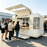 Remorque alimentaire mobile entièrement équipée, cuisine en acier inoxydable, friteuse, réfrigérateur, réservoir d'eau, prête à l'emploi