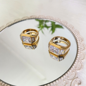 18K 골드 도금 반짝 이는 큰 사각형 Moissanite 반지 인장 Chunky 다이아몬드 반지 남성 빈티지 스테인레스 스틸 쥬얼리 파티 - Product Image 6