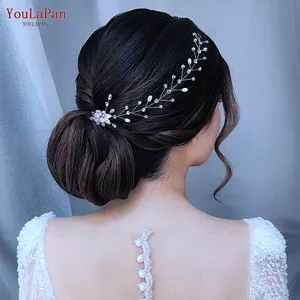 YouLaPan HP35 el yapımı kadın Headdress sahne stil kristal saç parçaları gelin inci Hairband düğün altın gümüş şapkalar