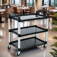 Service de restauration commerciale 3 niveaux 4 roues service en plastique utilitaire pousser chariot mobile