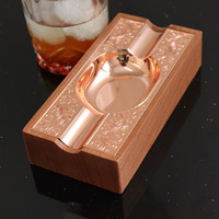 RTS Métal Cendrier Porte-Cigare en Bois Accessoires Coffret Cadeau Or Rose Logo Personnalisé Cendrier de Luxe