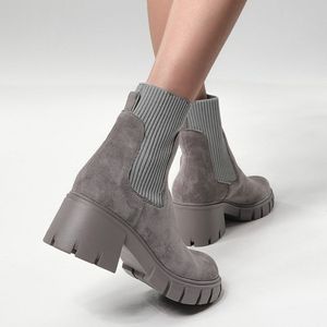 Botines de tacón alto de moda occidental, tallas grandes 35-46, tacón grueso, zapatos de mujer, color tostado. - Product Image 4