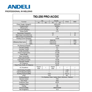 ANDELI Nouvelle Arrivée LCD Smart Tig-250 Pro 6 EN 1 AC DC HF TIG Pulse Cold MMA Multifonctionnel Aluminium TIG Machine À Souder