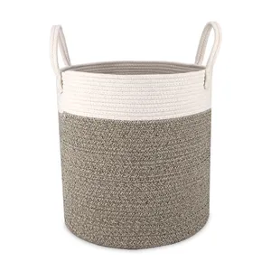 Huge White Woven Cotton Rope Laundry Freestanding Laundry Basket Kids Toy Gift Laundry Basket With Handles