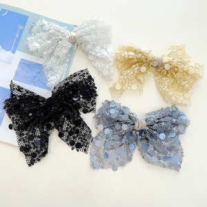 Nouvelle barrette à cheveux en maille française avec nœud à paillettes, accessoire pour femmes - Product Image 1