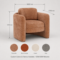 Fauteuil lounge en chenille moutarde, fauteuil d'appoint moderne et contemporain, base rembourrée, accoudoirs en dalle, pour salon, personnalisable OEM ODM