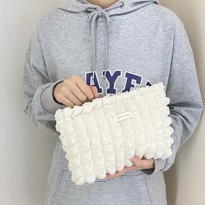 <b>Cream</b> Quilted <b>Clutch</b> Bag With Ruffle Edge Minimalist Style All Seasons Daily Use - Product Image 3