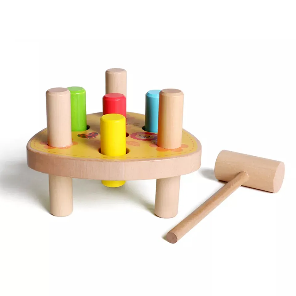Child Wooden Toy Colorful Whack-a-mole Wooden Educational Toy Triangle Peg and Hammer