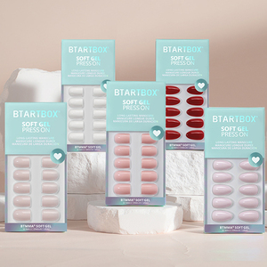 Btartbox Mềm Gel Đồng Bằng Báo Chí Trên Móng Tay Số Lượng Lớn Mùa Hè Bán Buôn Ngắn Vuông Hạnh Nhân Handmade Tái Sử Dụng Giả Móng Tay Tip Báo Chí Trên - Product Image 1