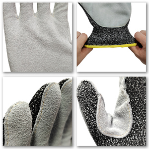 Guantes de Palma de cuero resistentes a pinchazos Guantes de cuero de vaca de trabajo para hombres Parche de Palma Reforzado resistente - Product Image 4