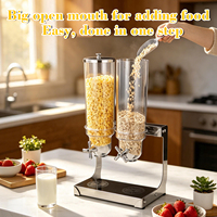 Distributeur de céréales commercial en acrylique transparent avec base en acier inoxydable, pour le stockage de grains secs, idéal pour les cafés, buffets de petit-déjeuner et événements.
