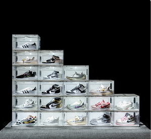 Trong Suốt Tường Nhựa Tủ Giày Bằng Giọng Nói Kích Hoạt Ánh Sáng Phát Ra Sneakers Hộp Lưu Trữ Bóng Rổ Hộp Giày & Giá Tổ chức - Product Image 2
