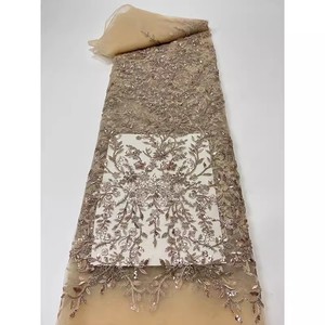 Ancho 125 cm poliéster bordado tul Malla tela lentejuelas árbol ramas cuentas tela para mujer moda boda vestido de novia - Product Image 5