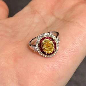 Anillo de Plata de Ley S925 con Diamante Amarillo Ganso de San Petersburgo, Color Yema de Huevo de Paloma con Diamante de Alto Contenido de Carbono Deslumbrante, Joyería Fina - Product Image 2