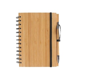 Grosir sampul kayu A5 jurnal penjilid Spiral dengan Logo pemutar pena kustom kumparan Spiral cincin ganda buku catatan buku catatan bambu - Product Image 2