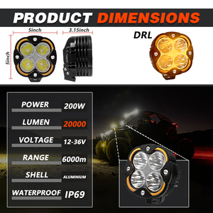 Đèn sương mù LED phụ trợ siêu sáng 200W 24V 5 inch, đèn chiếu sáng ban ngày DRL, đèn pha 4x4 off-road dành cho ô tô, SUV, xe bán tải, ATV - Product Image 2