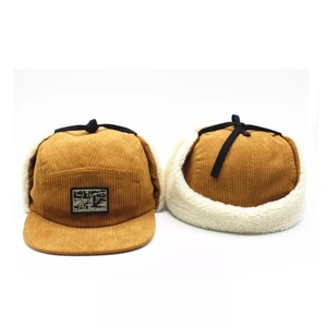 Patch tissé en velours côtelé à 5 panneaux avec chapeaux Snapback d'<span class=keywords><strong>hiver</strong></span> à rabat d'oreille en gros - Product Image 4