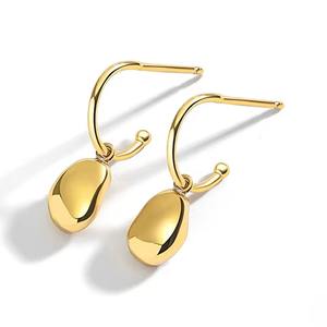 Pendientes de oro de diseño elegante, joyería para mujer, Pendientes colgantes de tuerca con forma geométrica Simple de Plata de Ley 925 - Product Image 1