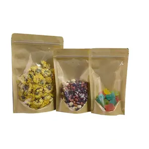 Sacchetto di carta Kraft per uso alimentare stand up pouch con sacchetto di carta kraft con finestra trasparente per dado