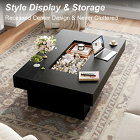 Table basse robuste à bords épais, capacité 300 lb, avec plateau encastré et pieds massifs, durable, style minimaliste, idéale pour appartement et salon