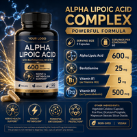 Capsules de complexe d'acide alpha-lipoïque 600 mg, benfotiamine, vitamines B1 et B12, soutien du métabolisme nerveux et antioxydant, 120 unités, complément alimentaire