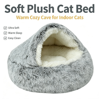Niche pour chat semi-fermée chaude d'hiver, lit douillet en peluche épaisse, coussin lavable antidérapant, maison d'intérieur pour animaux de compagnie, vente en gros OEM