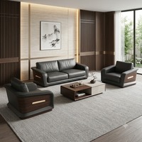 Ensemble de canapés de bureau modernes de luxe écologiques à trois places en cuir, fauteuils et canapé-lit pour réception commerciale