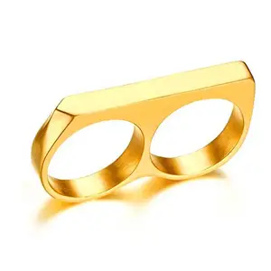 Hip hop two finger rings 18k yellow gold plated fashion novelty mexican biker double finger ring for men