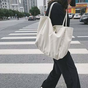 Large Capacity Simple Solid Color Grocery <b>Shopper</b> Tote <b>Canvas</b> <b>Bag</b> - Product Image 2