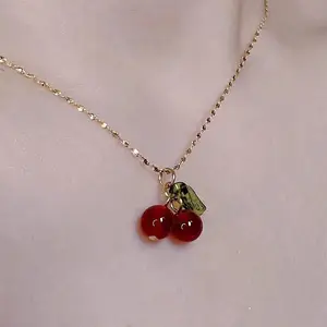 SC Non Fading 18K Gold Plated Stainless Steel Fruit Necklace Women Delicate Red Carnelian Cherry Pendant Necklace for Girls