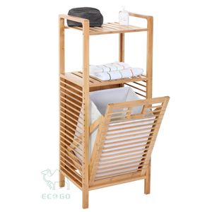 Étagère de salle de bain moderne en bambou, organisateur mural flottant avec barre porte-serviettes pour rangement toilettes, douche, cuisine - Product Image 1
