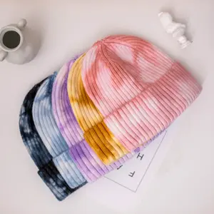 Personalizzato Unisex High Street Fashion Beanie Tie Dye Design lavorato a maglia Hip Hop Warm Beanie Hat addensato Cold Cap