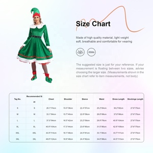 Vestito da <span class=keywords><strong>donna</strong></span> <span class=keywords><strong>natale</strong></span> elfo campanello in flanella con cappello a cintura a righe calze scarpe 5 pezzi set Cosplay Performance Wear - Product Image 6