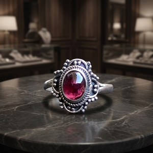 Bague en argent Sterling 925 pour hommes, anneau avec pierres précieuses grenat, fait à la main, pierre précieuse - Product Image 1