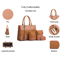 Ensemble de sacs à main personnalisés avec logo 4-en-1 pour femmes, sac messager, sac fourre-tout en cuir PU avec fermoir à chaîne personnalisé, sac fait main, vente en gros