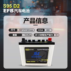 แบตเตอรี่รถยนต์ Shangwei Efb รุ่น S95 D2 12V 70Ah 660 Cca สำหรับรถยนต์ระบบสตาร์ท-สต็อป - Product Image 1