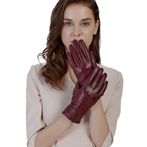 Warm Winter Classic <strong>Black</strong> Red Brown Genuine Sheepskin <strong>Womens</strong> Driving <strong>Leather</strong> <strong>Gloves</strong> - Product Image 3